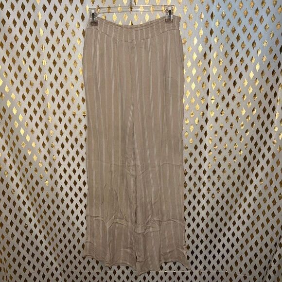 Boho chic beach pants nude flowy coverup linen style pool wide leg size L - Picture 2 of 5